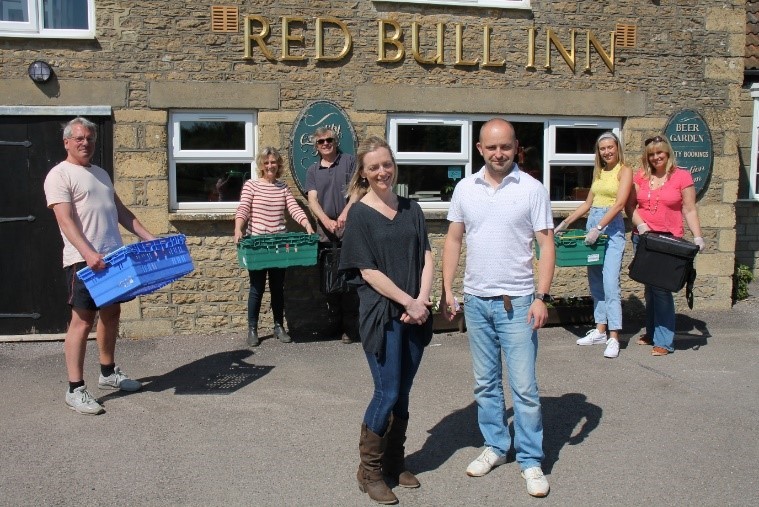 Volunteers from Heals of Malmesbury, who organised hot food deliveries with the assistance of The Red Bull Pub